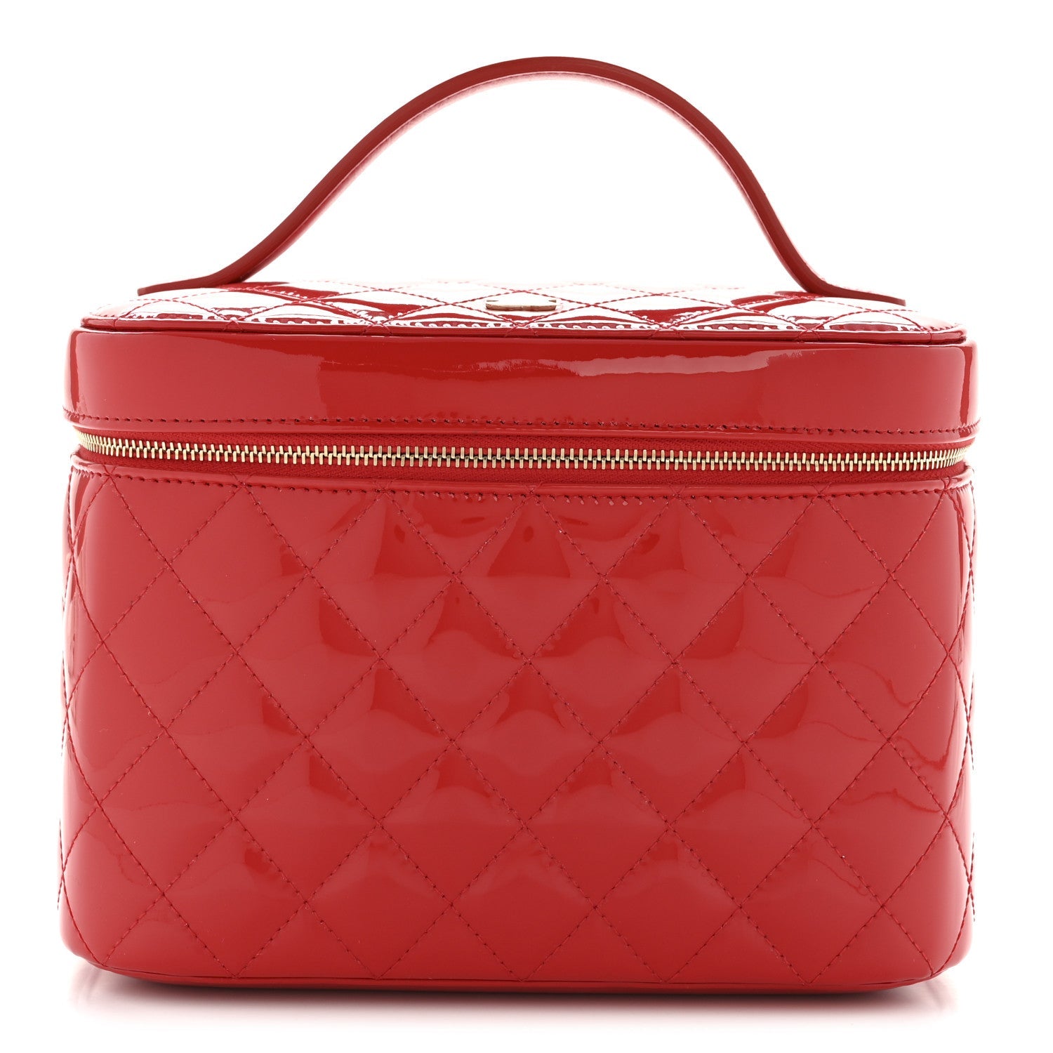 Patent Calfskin Quilted Large Vanity Pouch Red