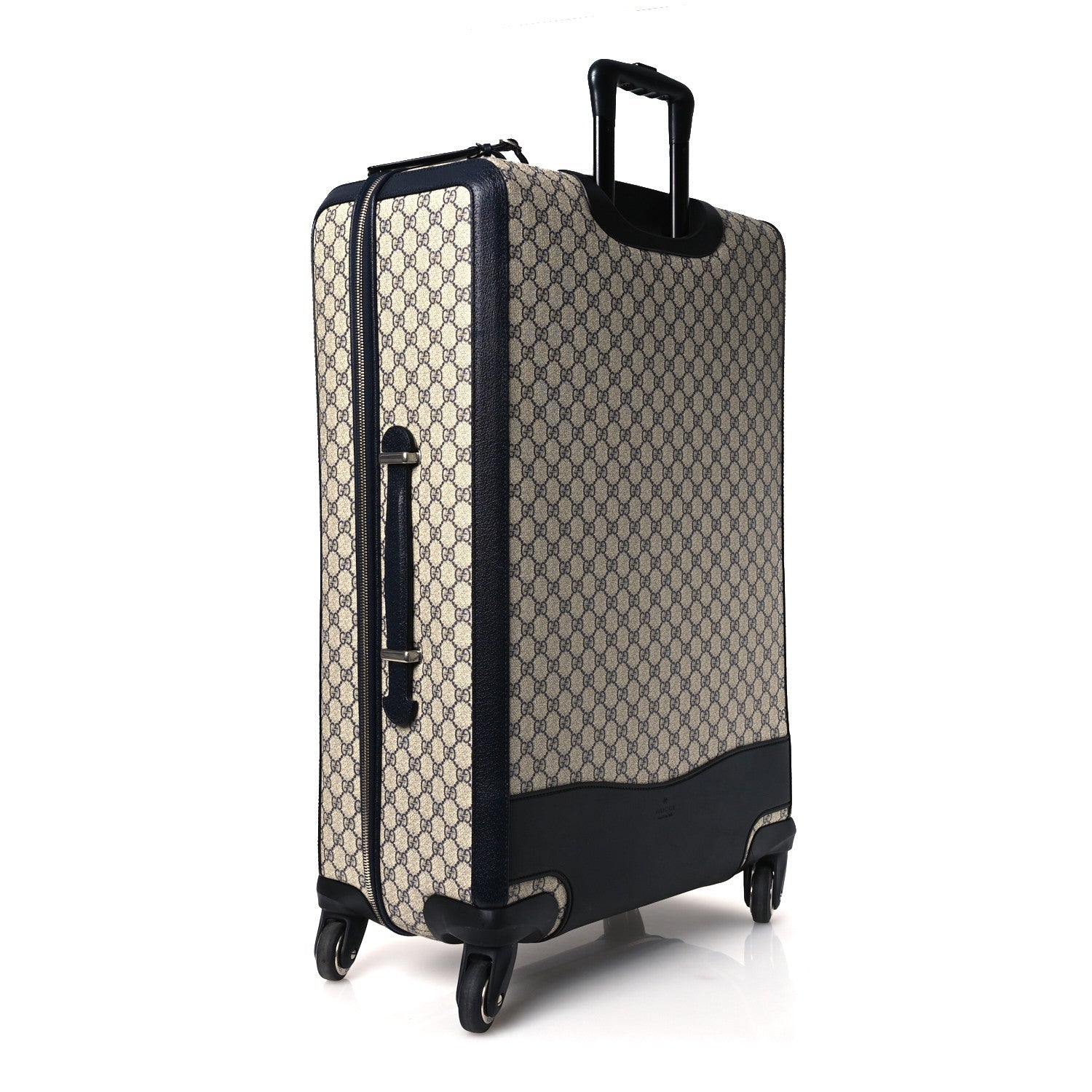 Gucci GG Supreme Monogram Textured Dollar Calfskin Web Large Savoy Trolley Suitcase Beige Blue