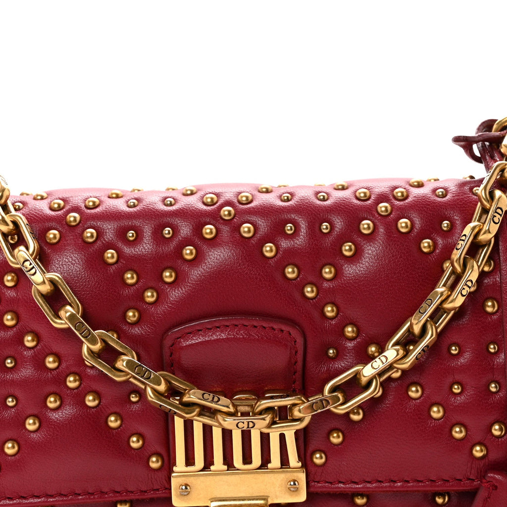 Christian Dior Lambskin Cannage Studded Small Dioraddict Flap Bag Red
