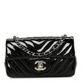 Chanel Patent Calfskin Chevron Quilted Extra Mini Flap Black