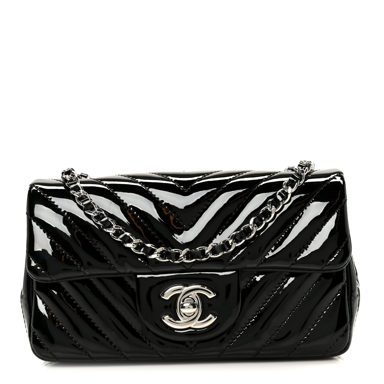 Chanel Patent Calfskin Chevron Quilted Extra Mini Flap Black