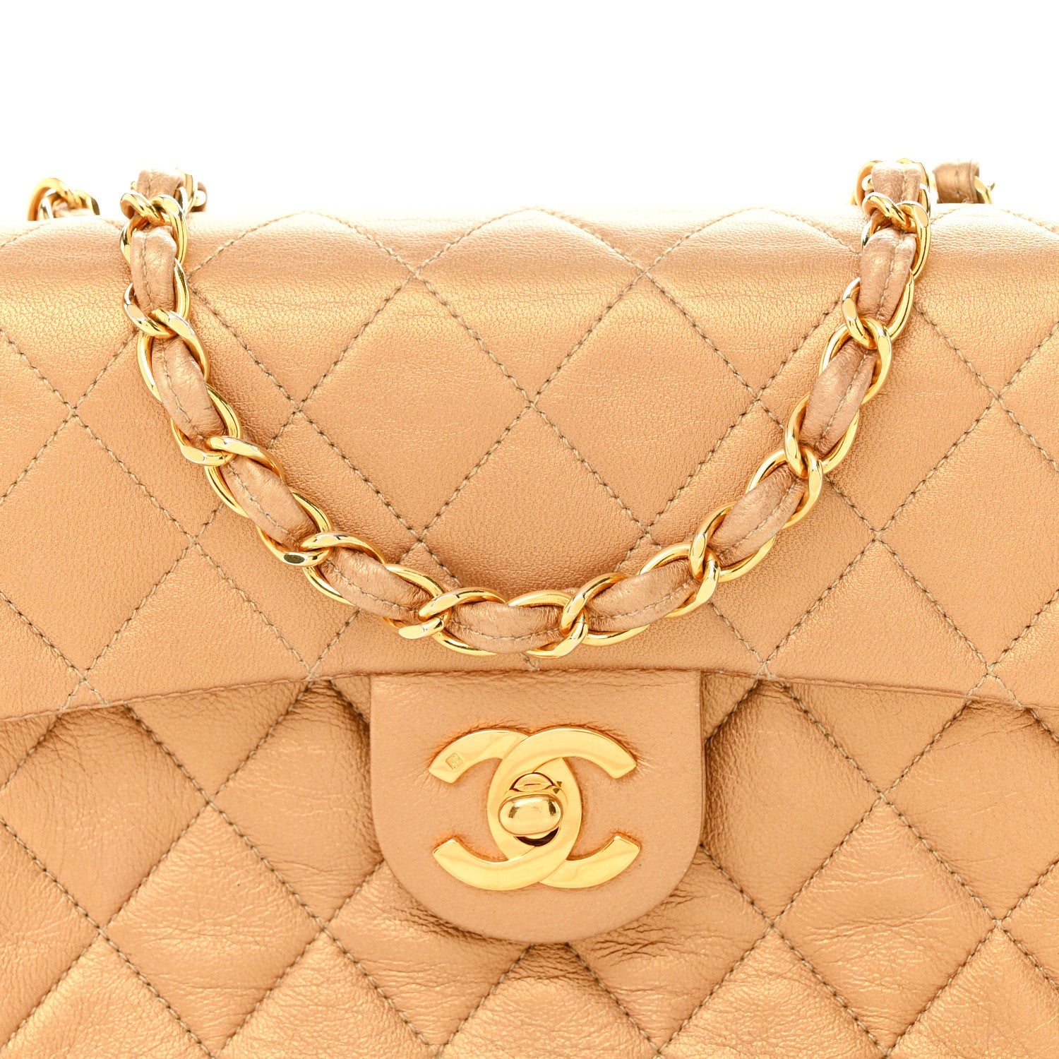 Chanel Metallic Lambskin Quilted Mini Square Flap Bronze
