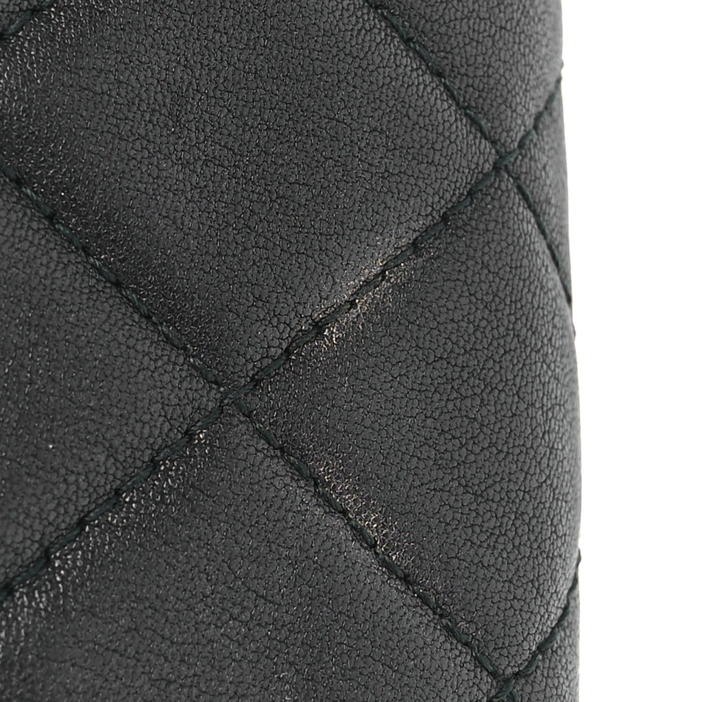 Grained Calfskin Quilted CC Box Pouch Black