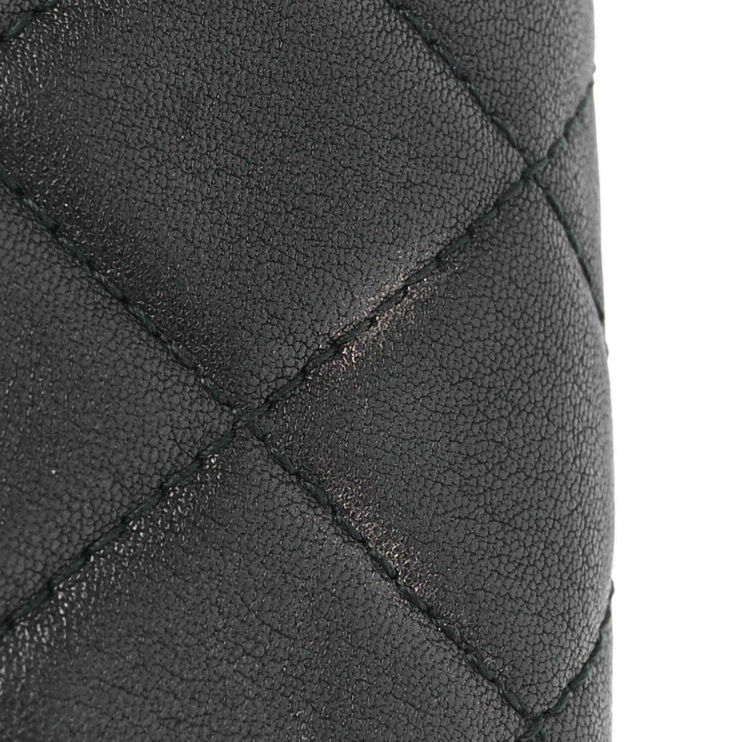 Grained Calfskin Quilted CC Box Pouch Black