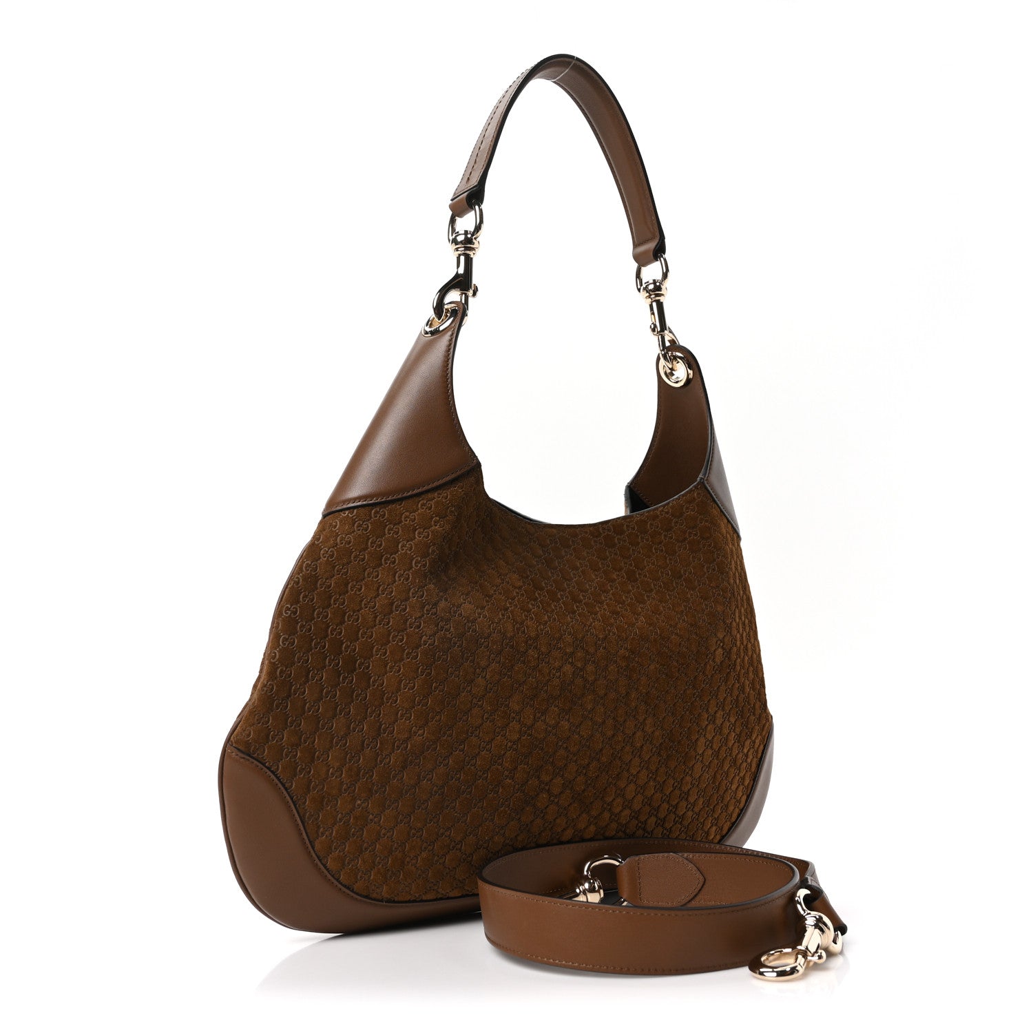 Gucci GG Suede B Medium Shoulder Bag Brown