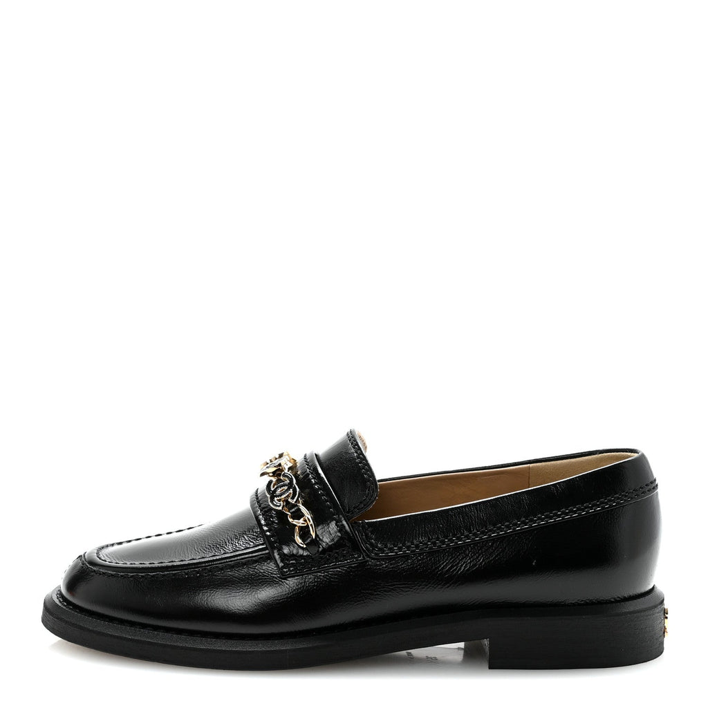Calfskin Enamel Charms Mocassin Loafers 35.5 Black