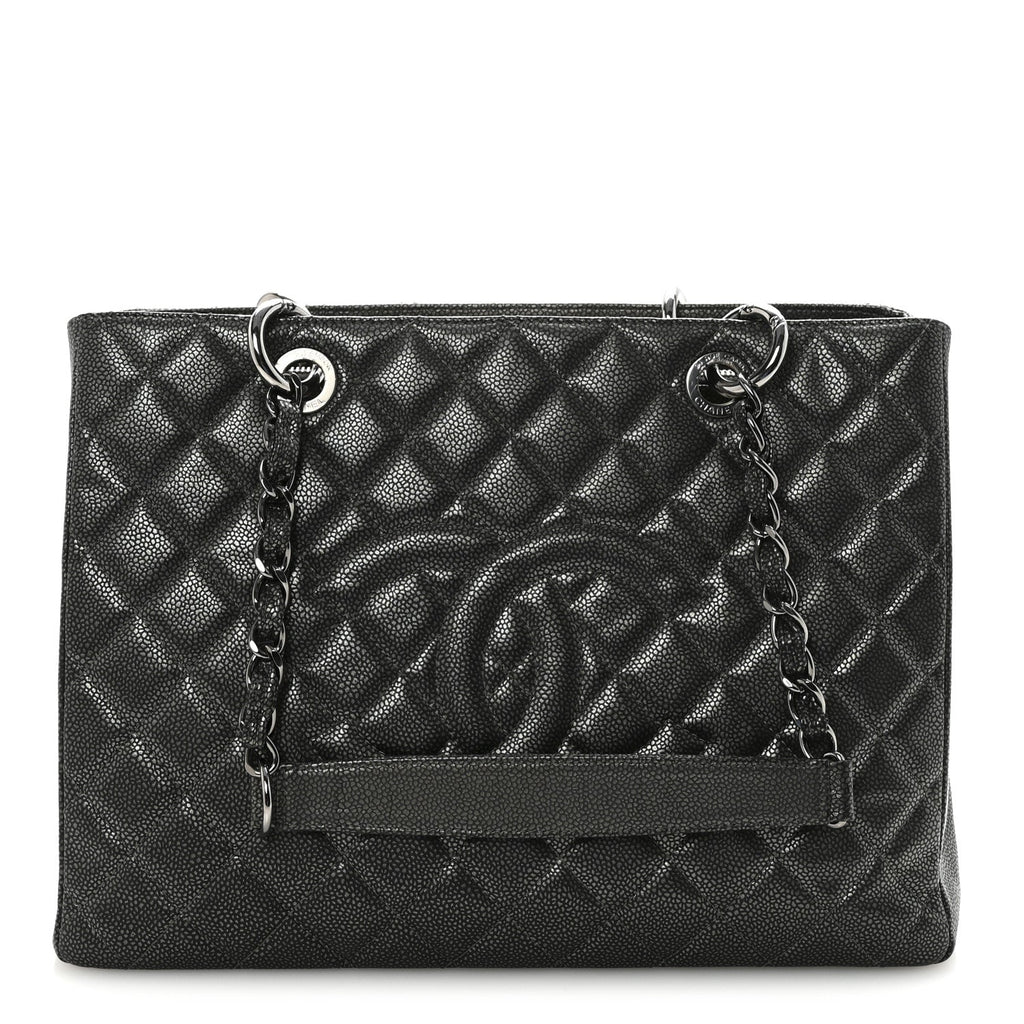 Chanel Caviar Quilted Grand Shopping Tote GST Dark Silver