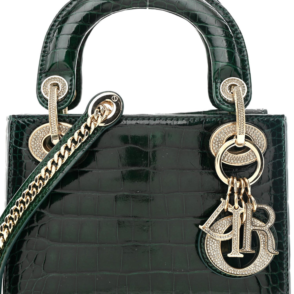Christian Dior Alligator Crystal Mini Lady Dior Dark Green
