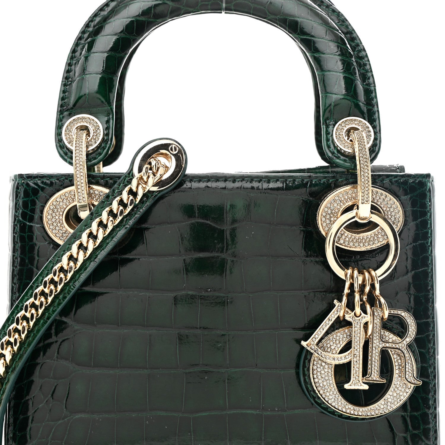Christian Dior Alligator Crystal Mini Lady Dior Dark Green