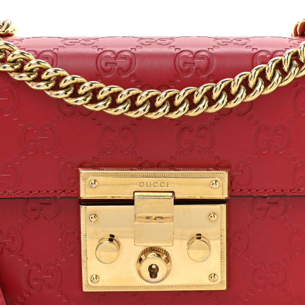 Gucci Guccissima Small Padlock Shoulder Bag Hibiscus Red