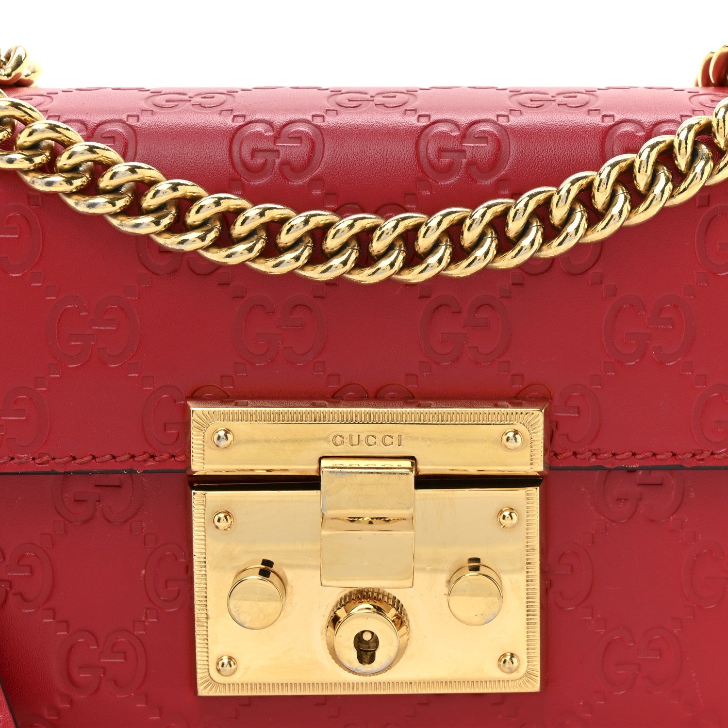Gucci Guccissima Small Padlock Shoulder Bag Hibiscus Red