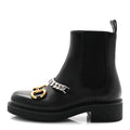 Gucci Flores Calfskin Horsebit Chain Ankle Boots 35.5 Black