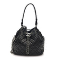Chanel Lambskin Quilted CC Chain Drawstring Tote Black