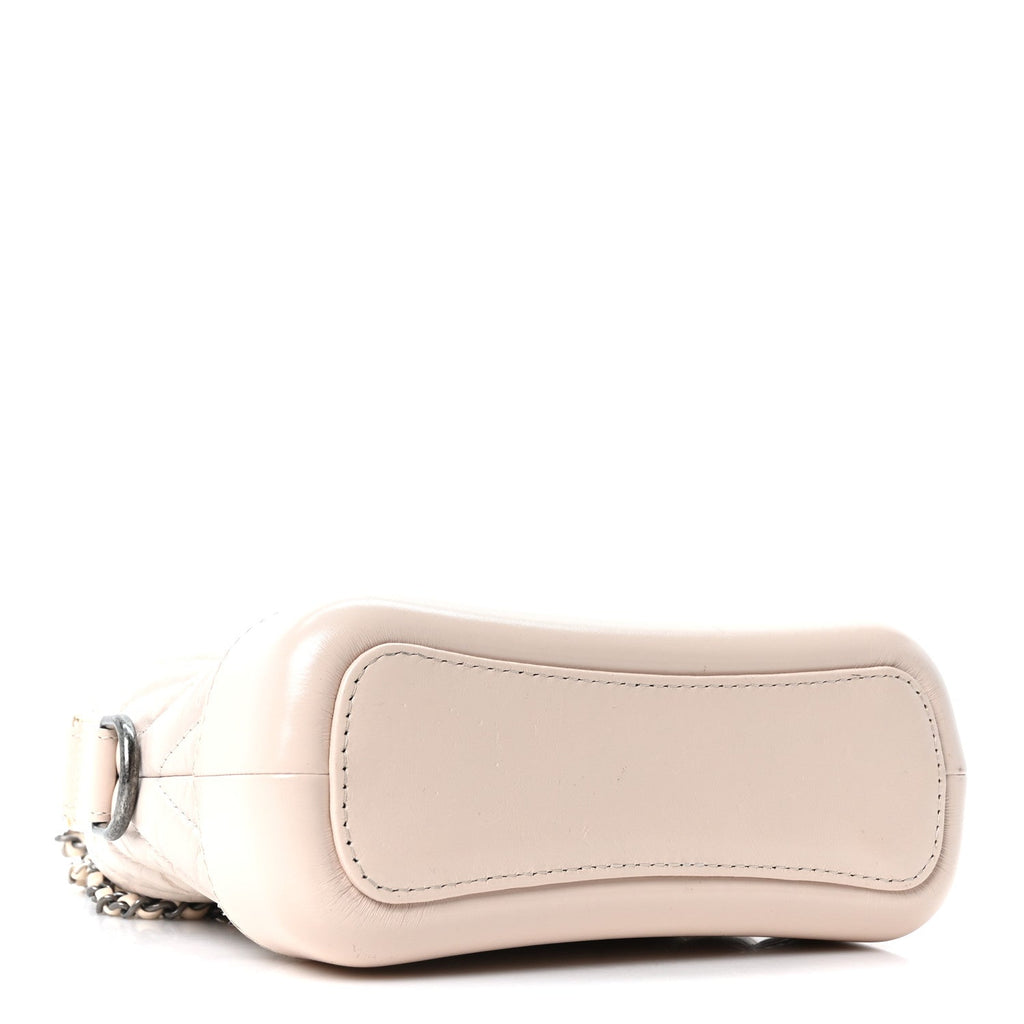 Chanel Aged Calfskin Chevron Quilted Small Gabrielle Hobo Beige