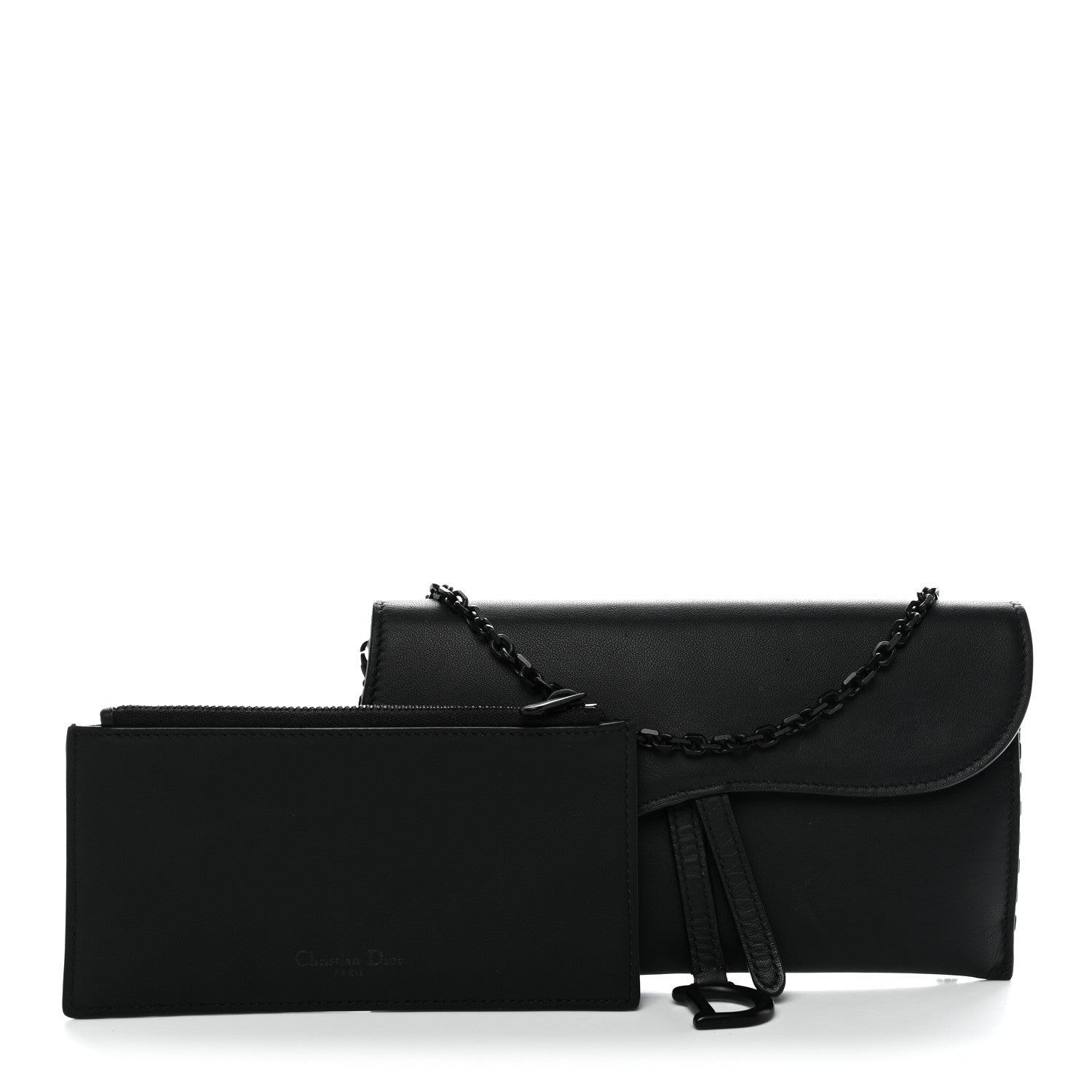 Christian Dior Ultra Matte Calfskin Saddle Chain Wallet Pouch Black