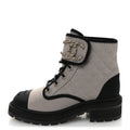 Fabric Grosgrain Quilted Cap Toe Lace Up Combat Boots 36 Gray
