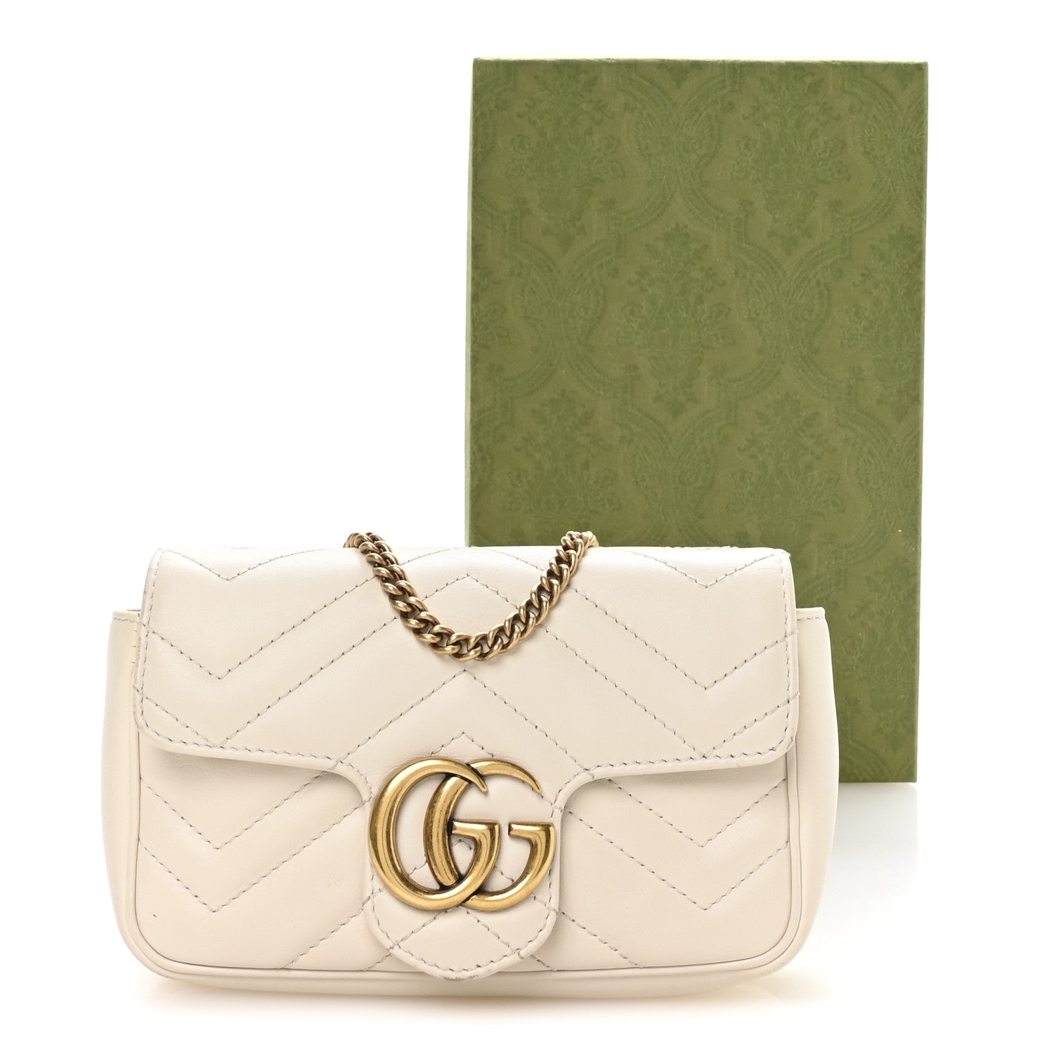 Gucci Calfskin Matelasse Super Mini GG Marmont Shoulder Bag White