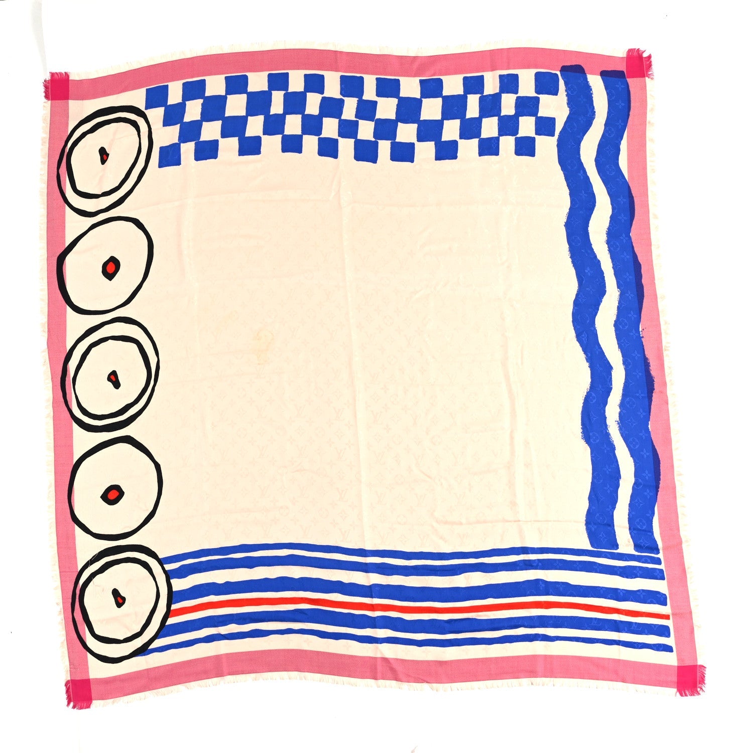 Louis Vuitton Silk Wool Monogram Shawl Pink Blue