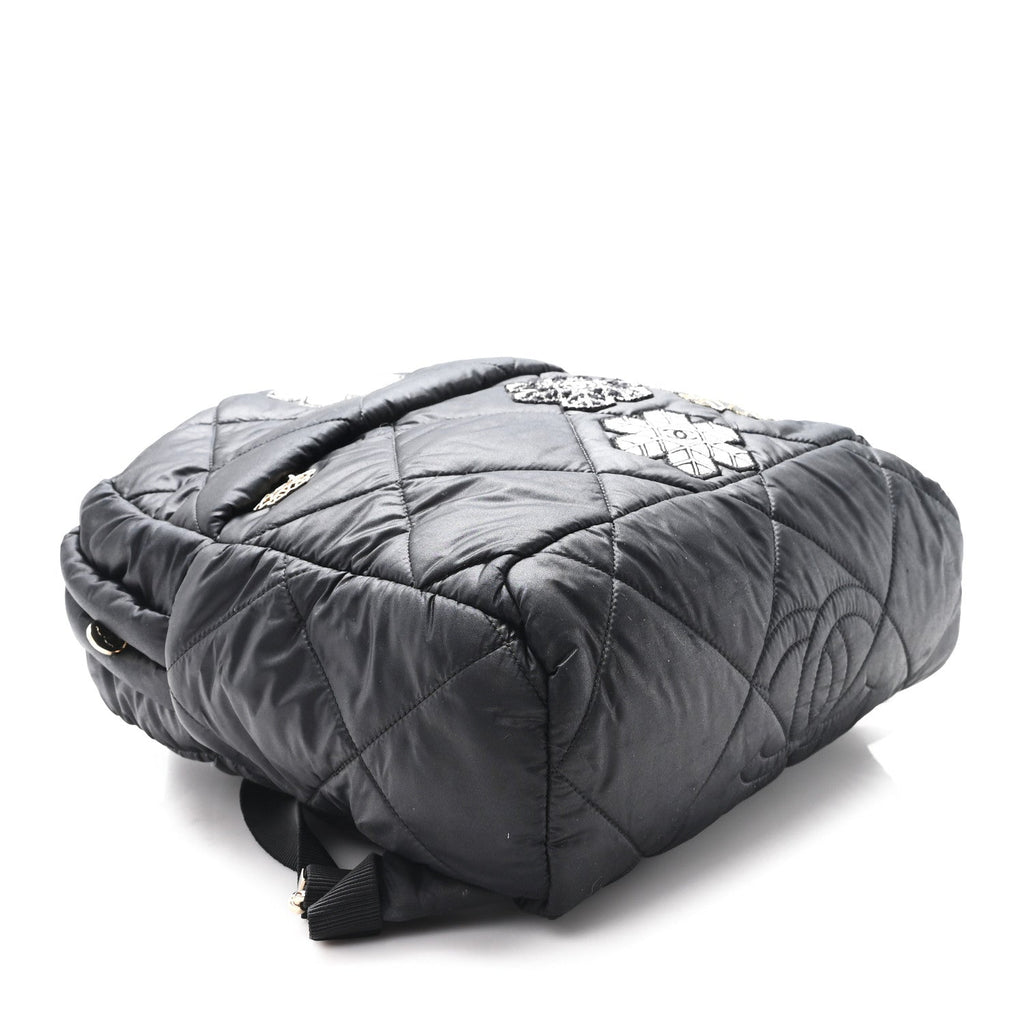 Chanel Nylon Tweed Quilted Small Coco Neige Snowflake Backpack Black
