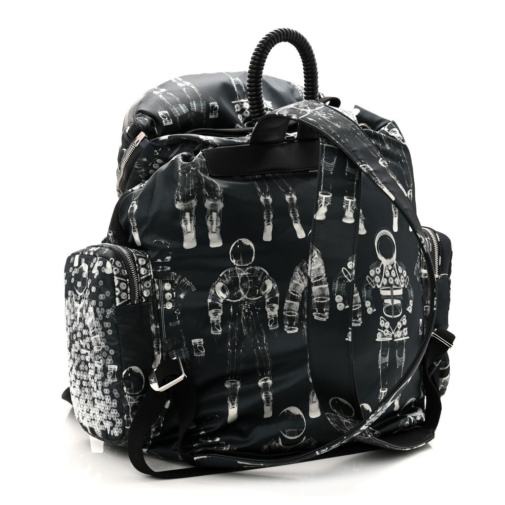 Chanel Sequin Nylon Lambskin Astronaut Essentials Backpack Black White