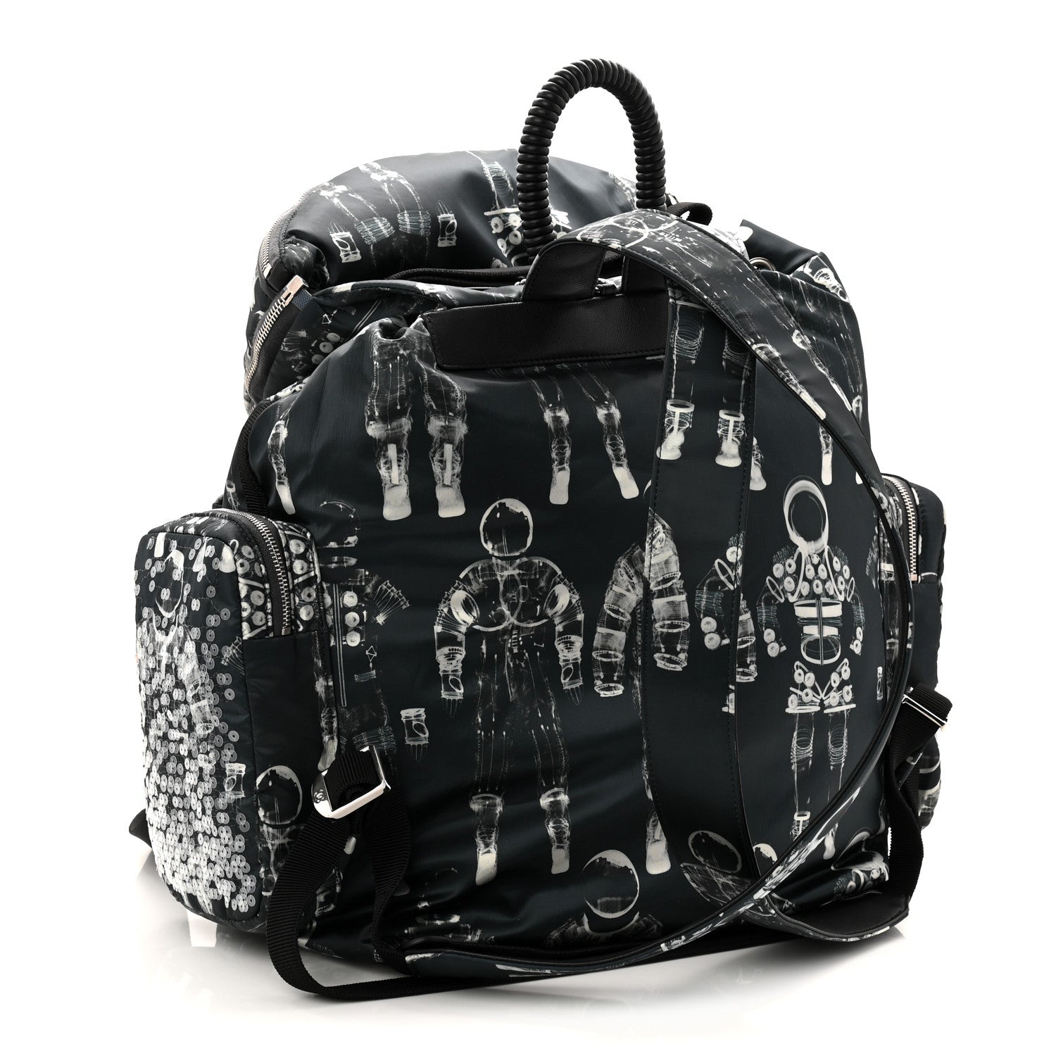 Chanel Sequin Nylon Lambskin Astronaut Essentials Backpack Black White