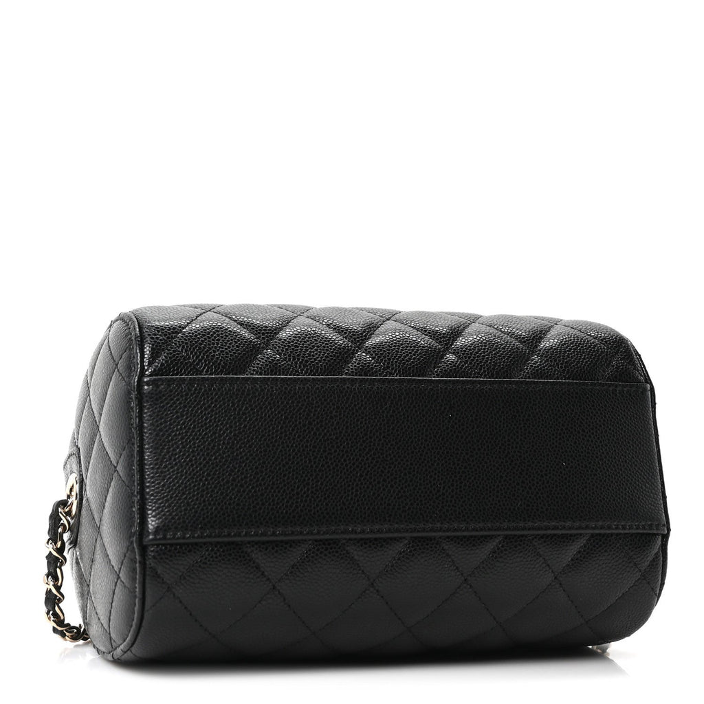 Chanel Caviar Quilted Barrel Clutch With Chain Black