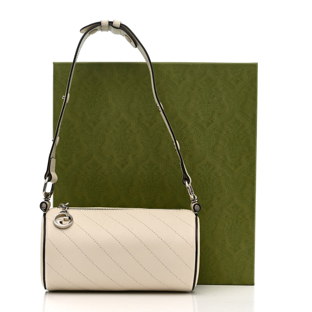 Gucci Sakai Be Green Calfskin Diagonal Stitched Mini Blondie Barrel Shoulder Bag Mystic White