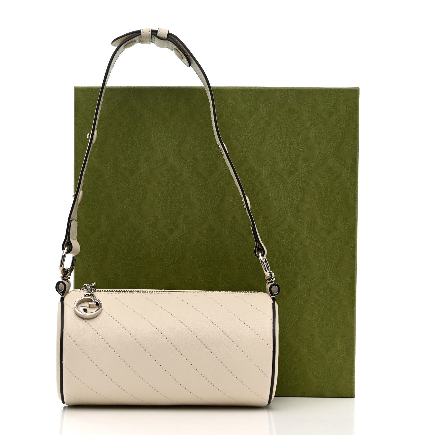 Gucci Sakai Be Green Calfskin Diagonal Stitched Mini Blondie Barrel Shoulder Bag Mystic White
