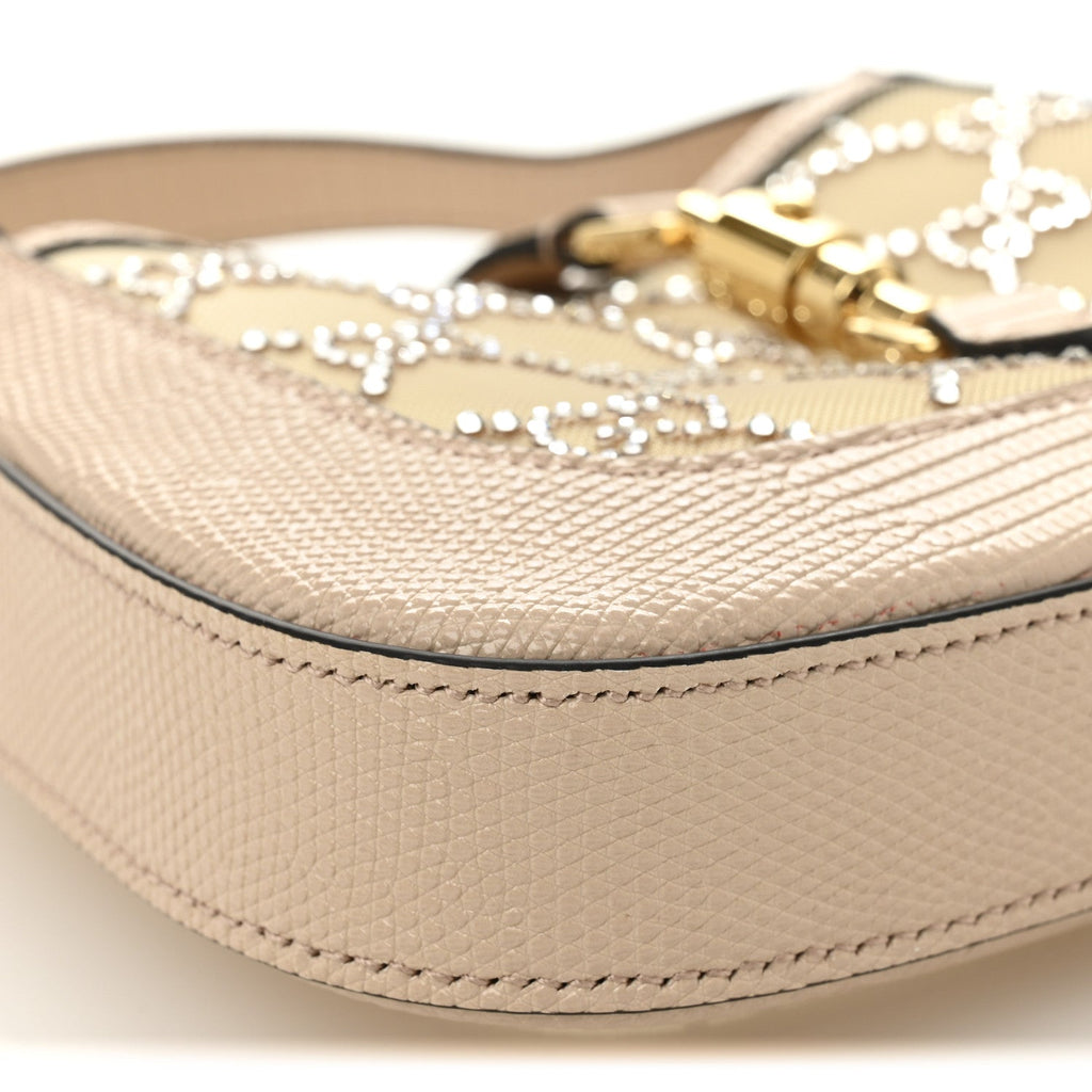Gucci Lizard Mesh Crystal GG Monogram Mini Jackie 1961 Hobo Light Powder Skin Rose