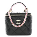 Chanel Lambskin Quilted Top Handle Mini Vanity Case With Chain Black Pink