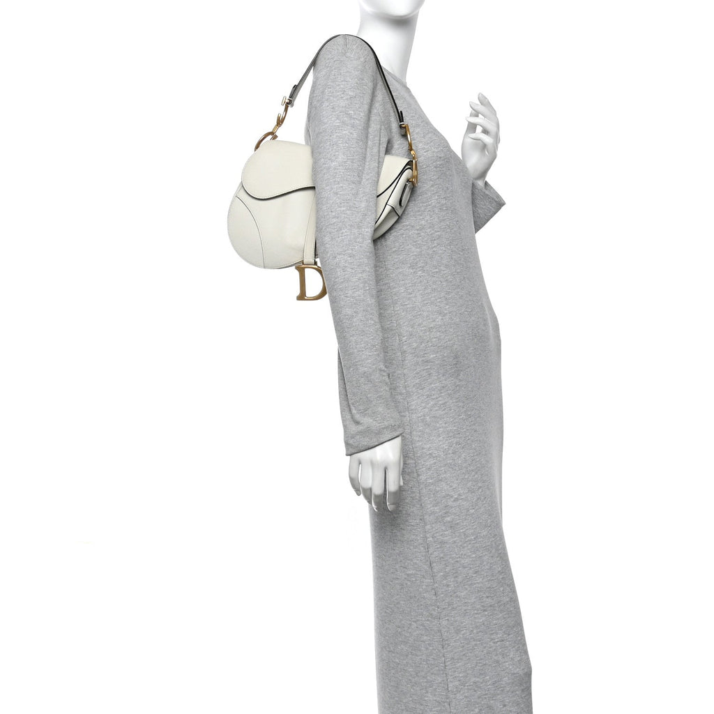 Christian Dior Grained Calfskin Saddle Bag White