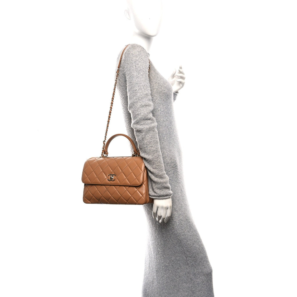 Chanel Lambskin Quilted Medium Trendy CC Flap Dual Handle Bag Camel