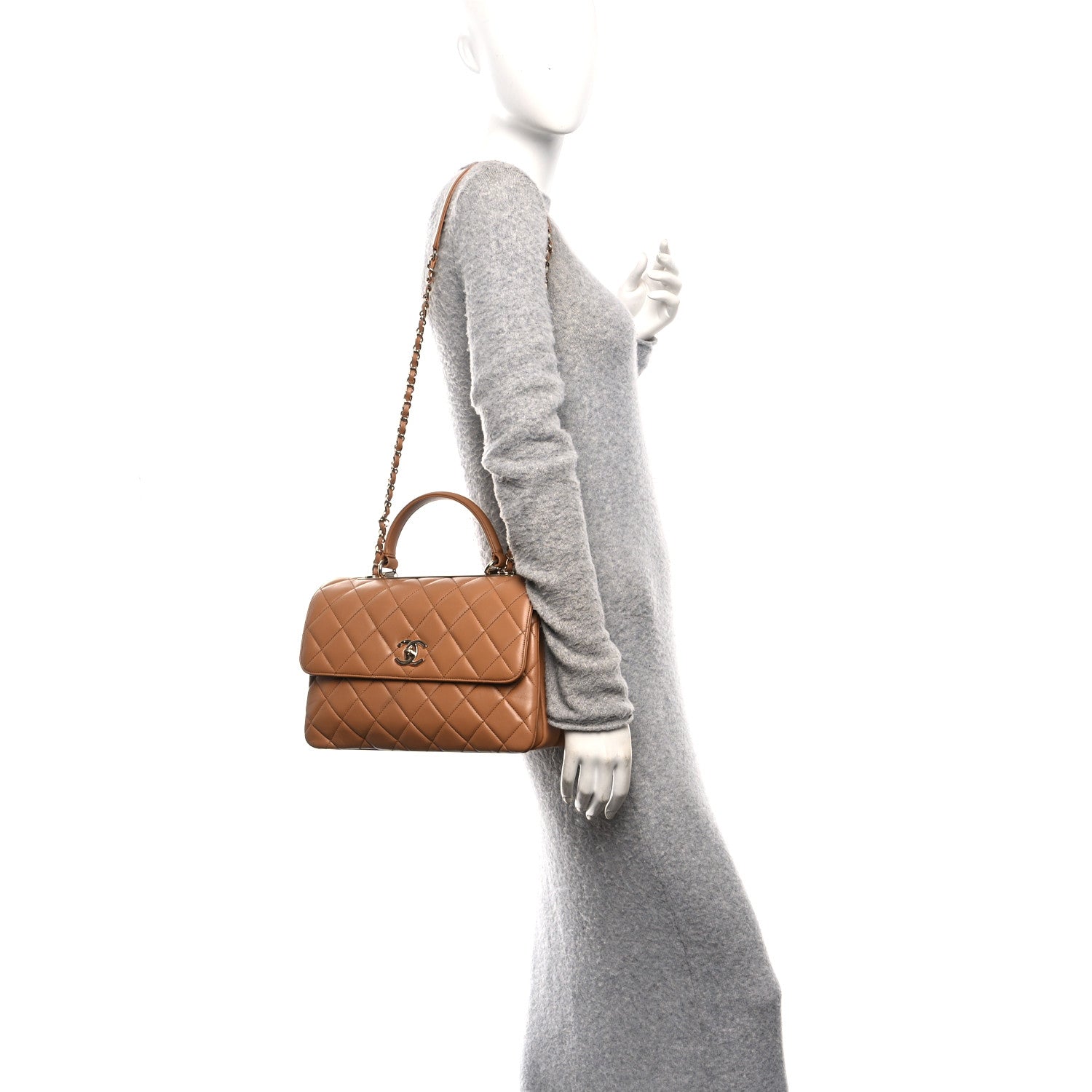 Chanel Lambskin Quilted Medium Trendy CC Flap Dual Handle Bag Camel