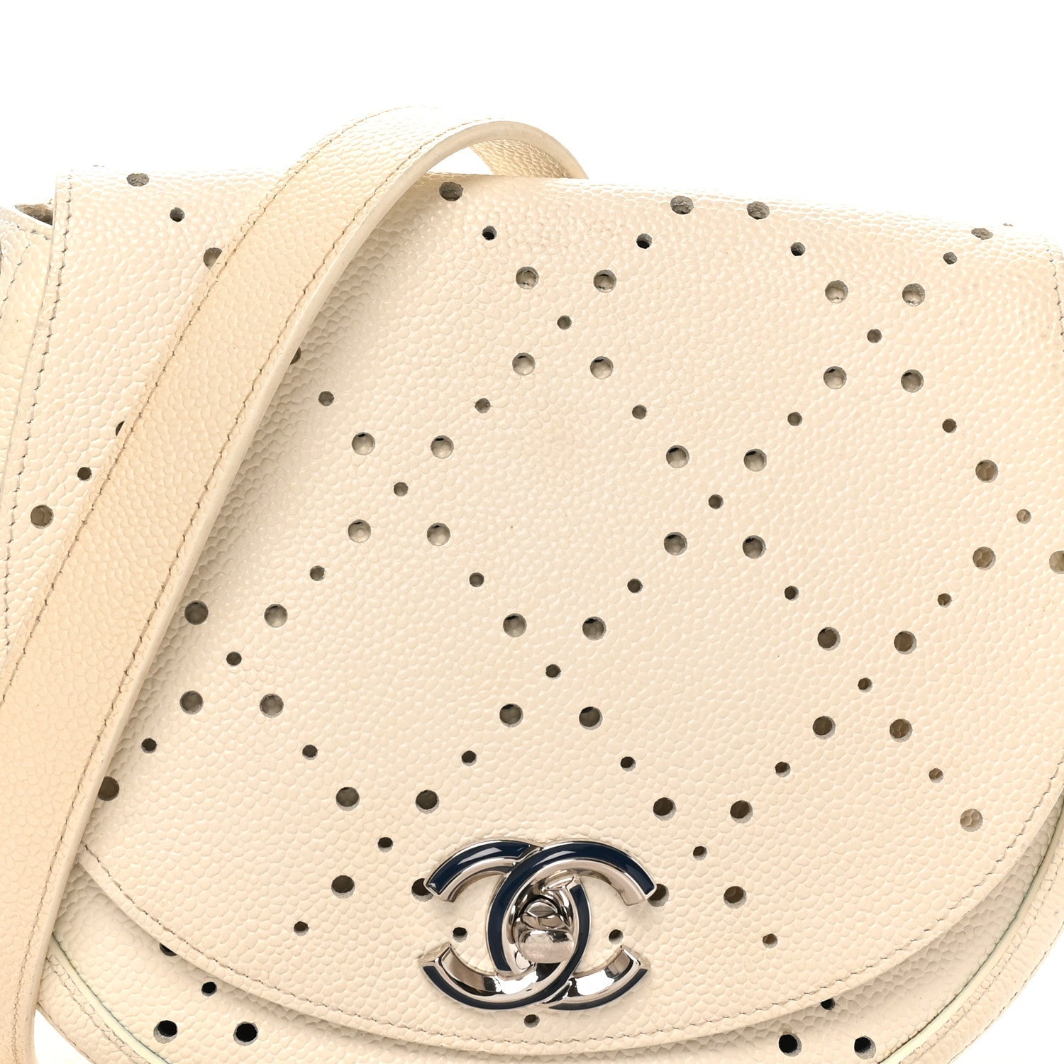 Chanel Caviar Perforated Messenger Bag White