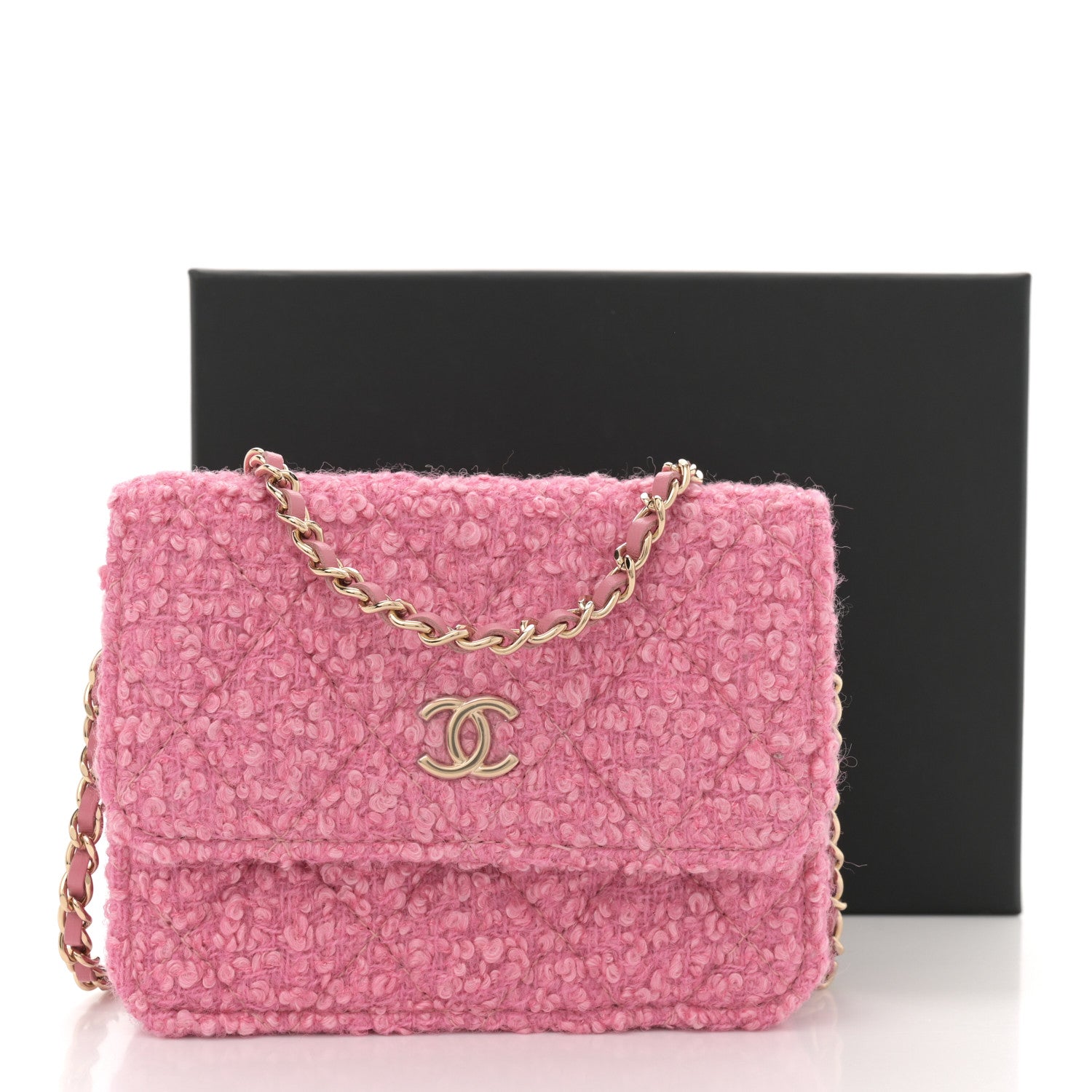 Chanel Tweed Quilted Flap Chain Waist Bag Pink