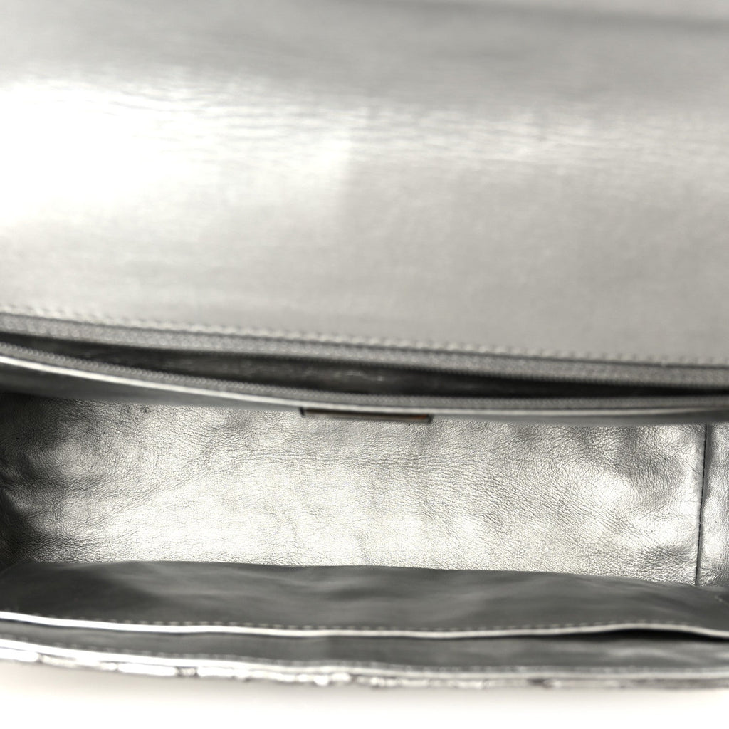 Chanel Metallic Snakeskin Medium Single Flap Silver
