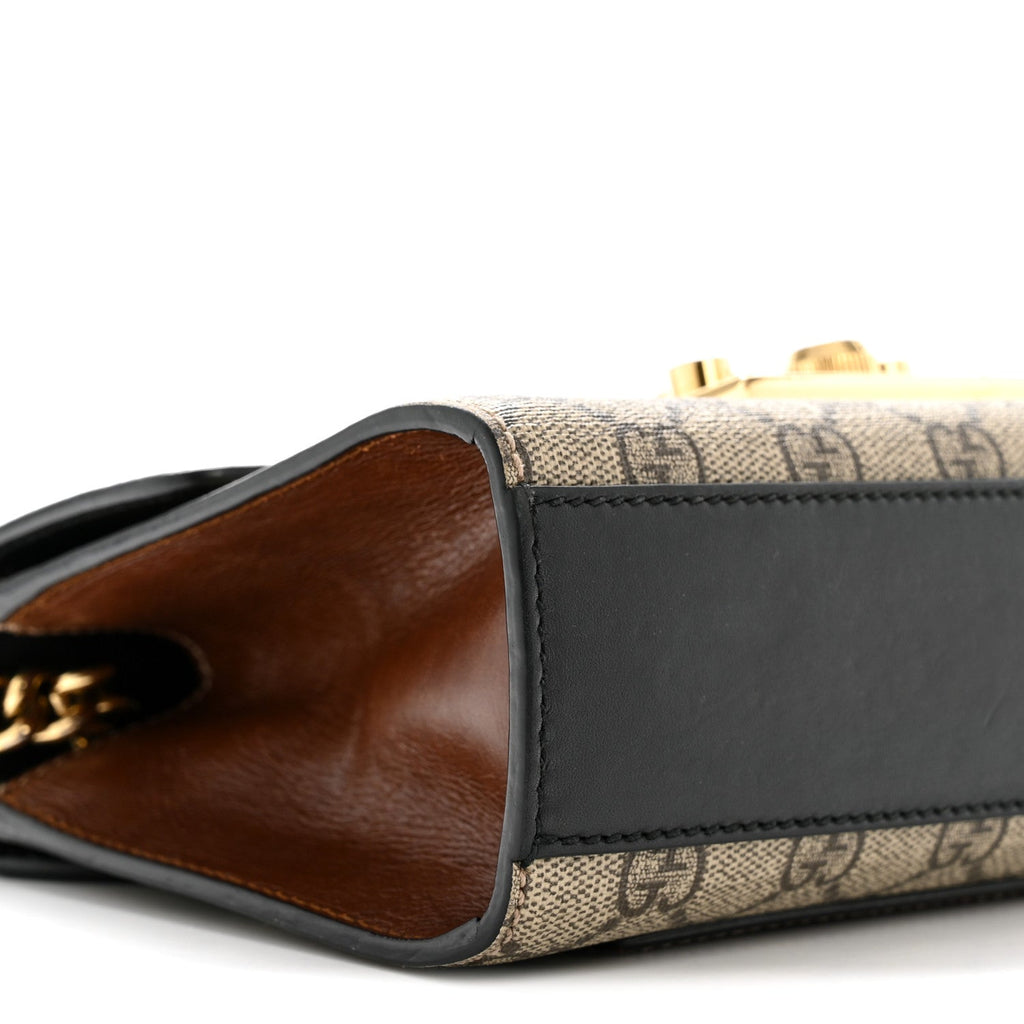 Gucci GG Supreme Monogram Calfskin Small Padlock Shoulder Bag Beige Black Cuir