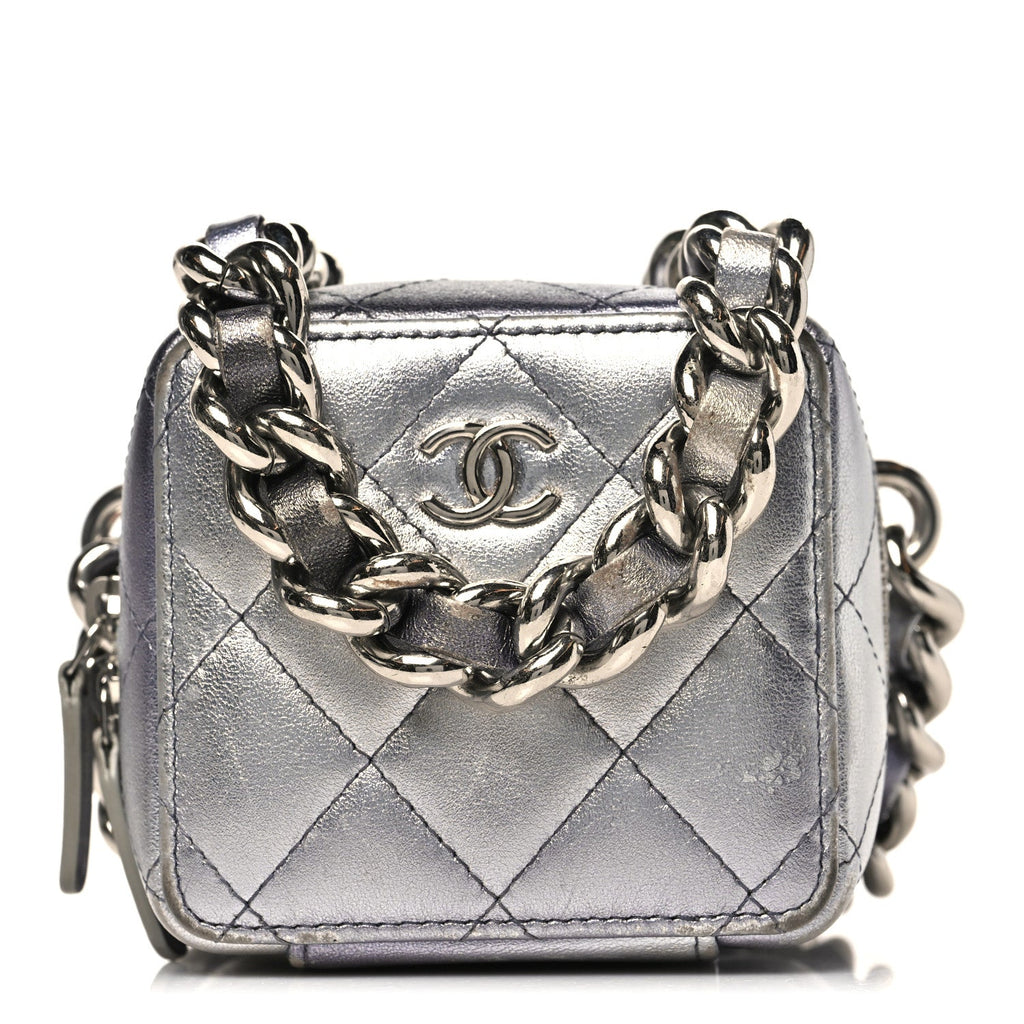 Chanel Gradient Metallic Lambskin Quilted Like A Wallet Clutch With Chain Silver Purple