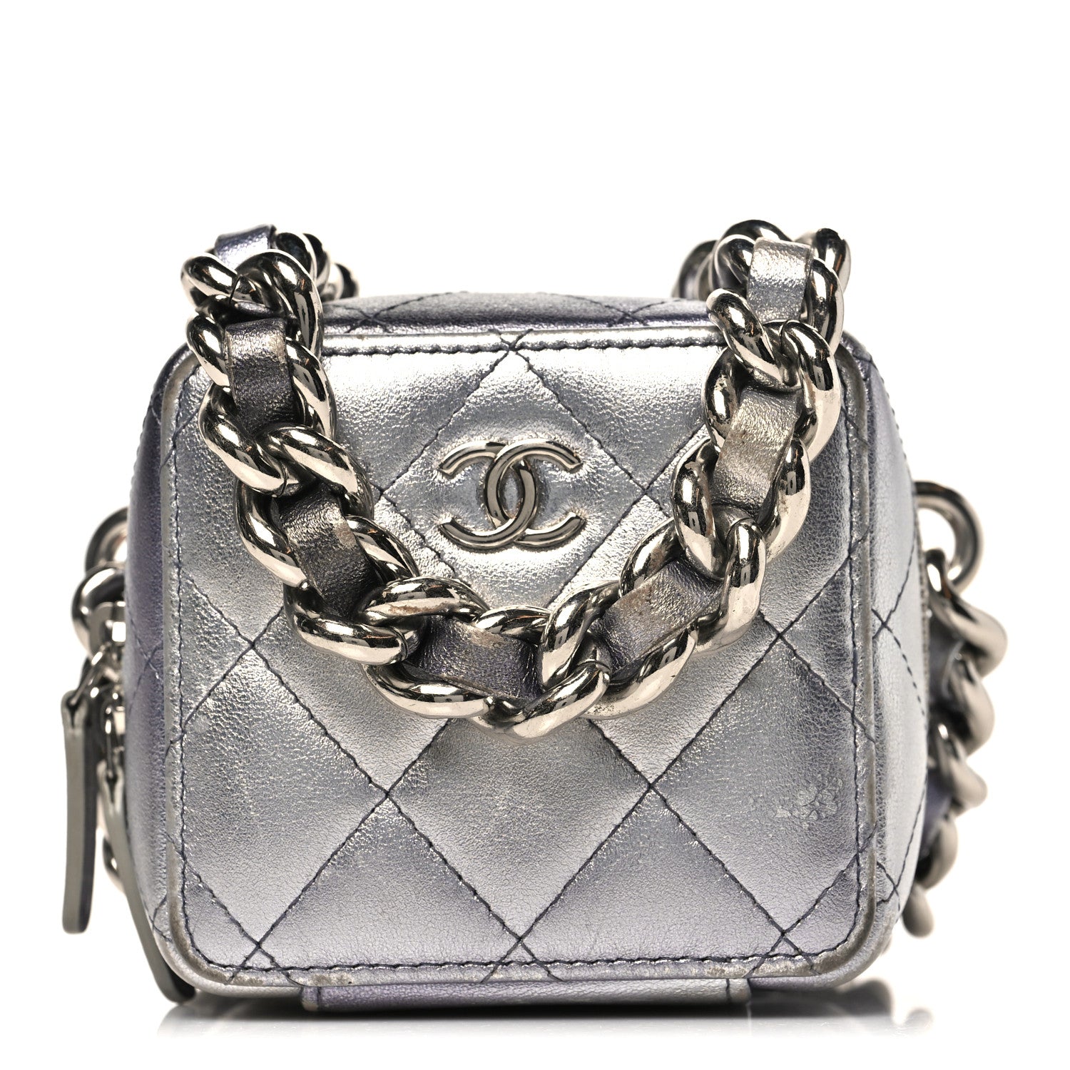 Chanel Gradient Metallic Lambskin Quilted Like A Wallet Clutch With Chain Silver Purple