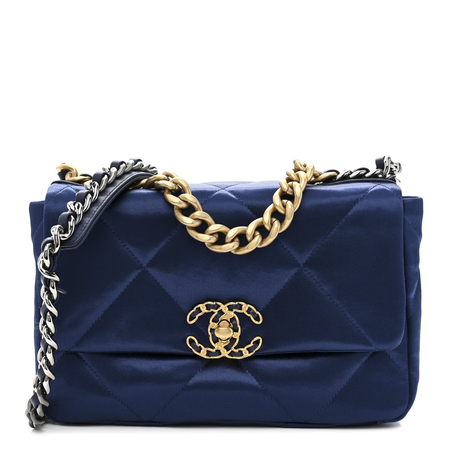 Chanel Satin Quilted Medium Chanel 19 Flap Blue