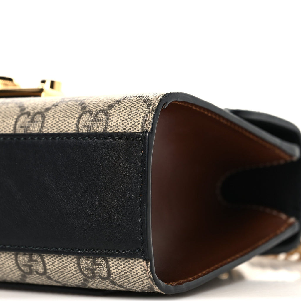 Gucci GG Supreme Monogram Calfskin Small Padlock Shoulder Bag Beige Black Cuir