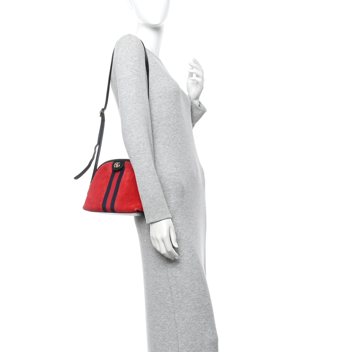 Gucci Suede Patent Web GG Small Ophidia Dome Shoulder Bag Hibiscus Red