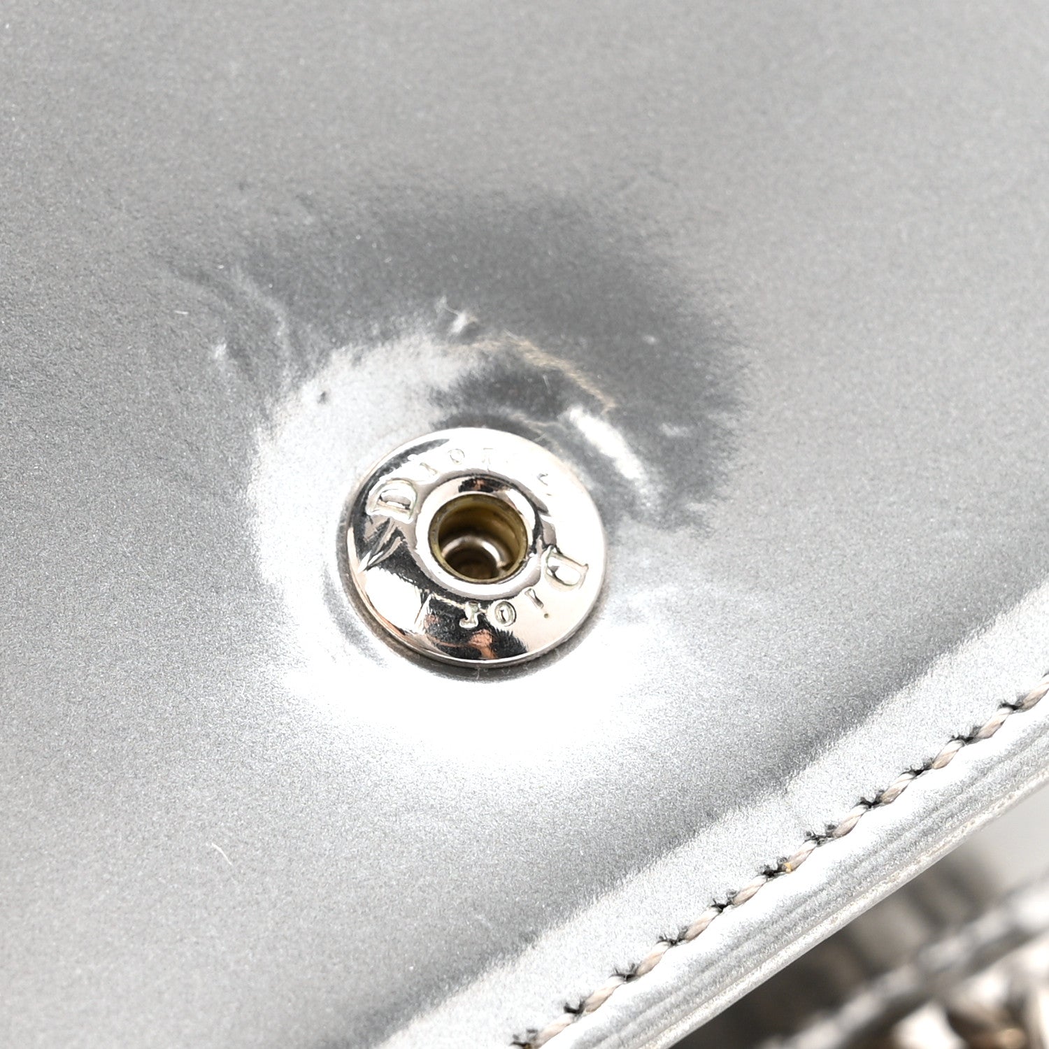 Christian Dior Metallic Patent Micro-Cannage Baby Diorama Flap Bag Silver