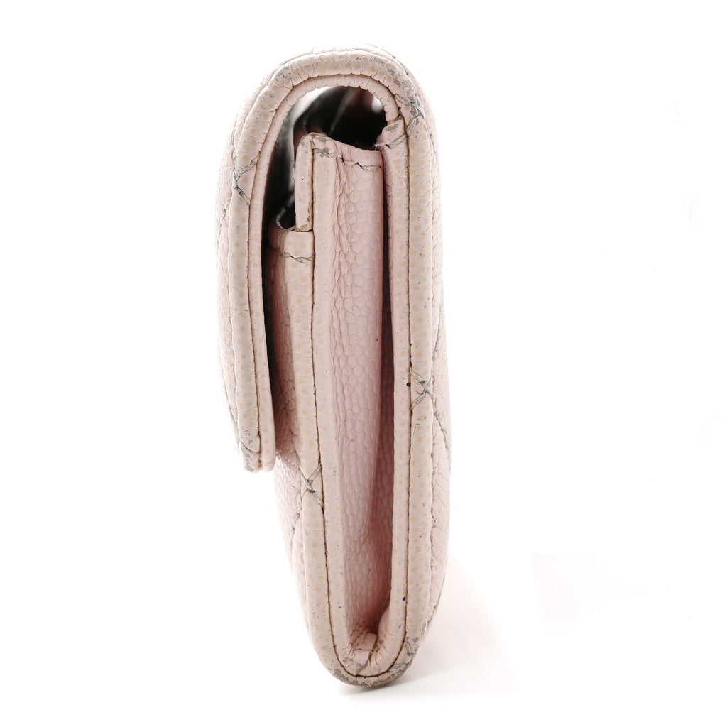 Caviar Quilted Crystal CC Flap Card Holder Pink