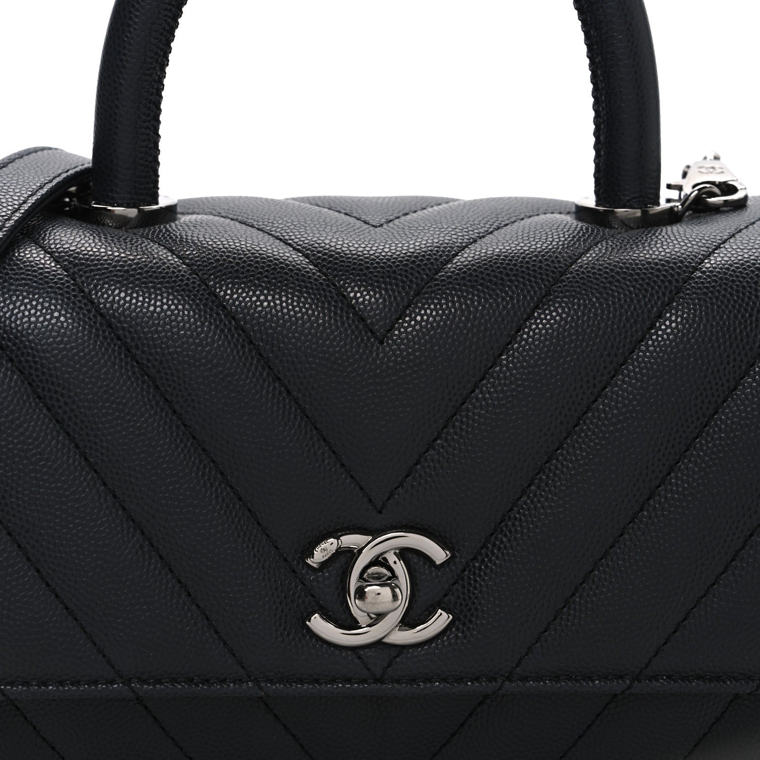 Chanel Caviar Chevron Quilted Mini Coco Handle Flap Dark Grey