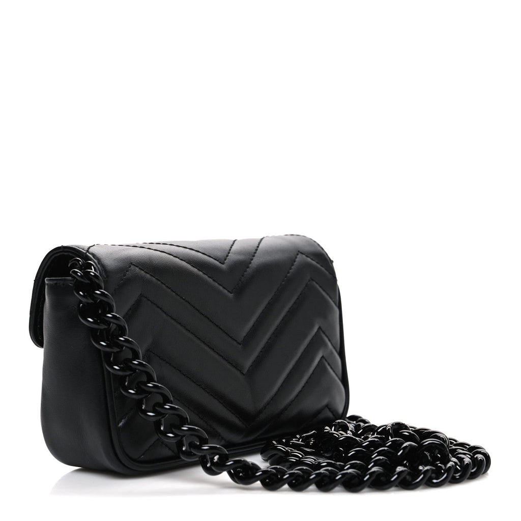 Gucci Calfskin Matelasse Monochrome GG Marmont Chain Belt Bag Black
