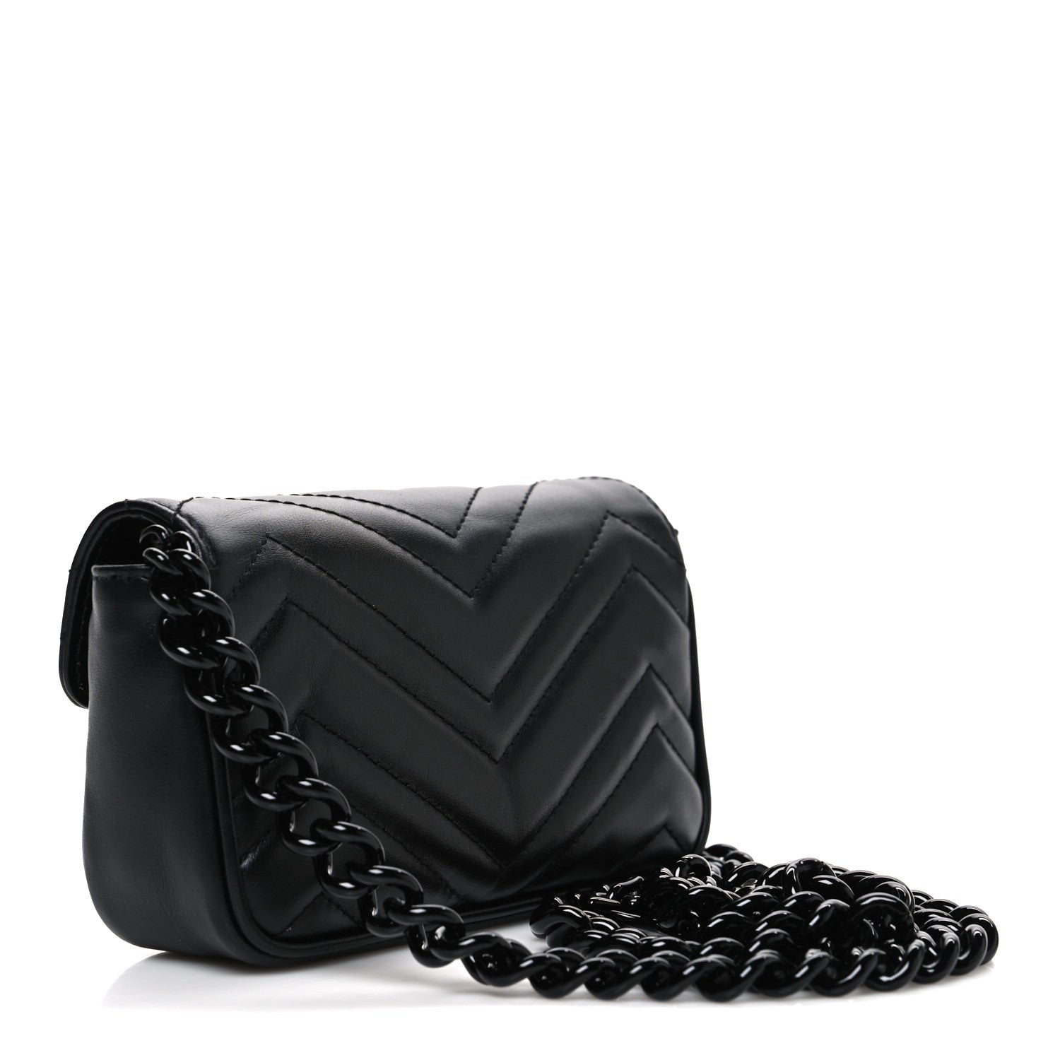 Gucci Calfskin Matelasse Monochrome GG Marmont Chain Belt Bag Black