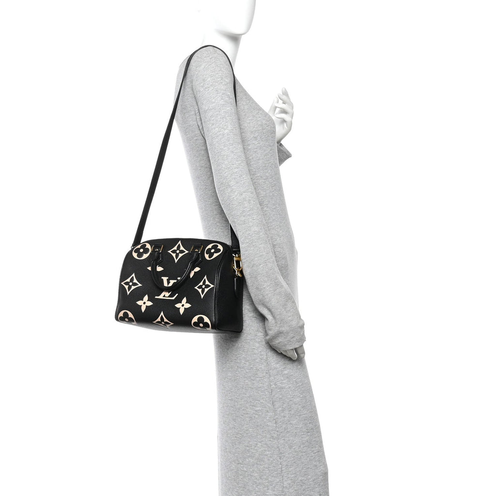 Louis Vuitton Empreinte Monogram Giant Speedy Bandouliere 25 Black Beige