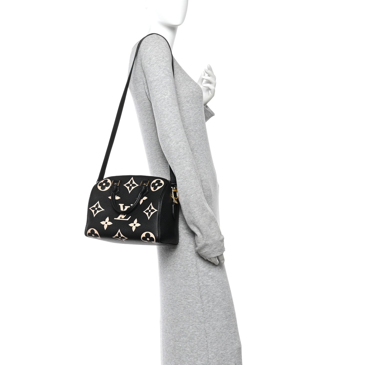 Louis Vuitton Empreinte Monogram Giant Speedy Bandouliere 25 Black Beige