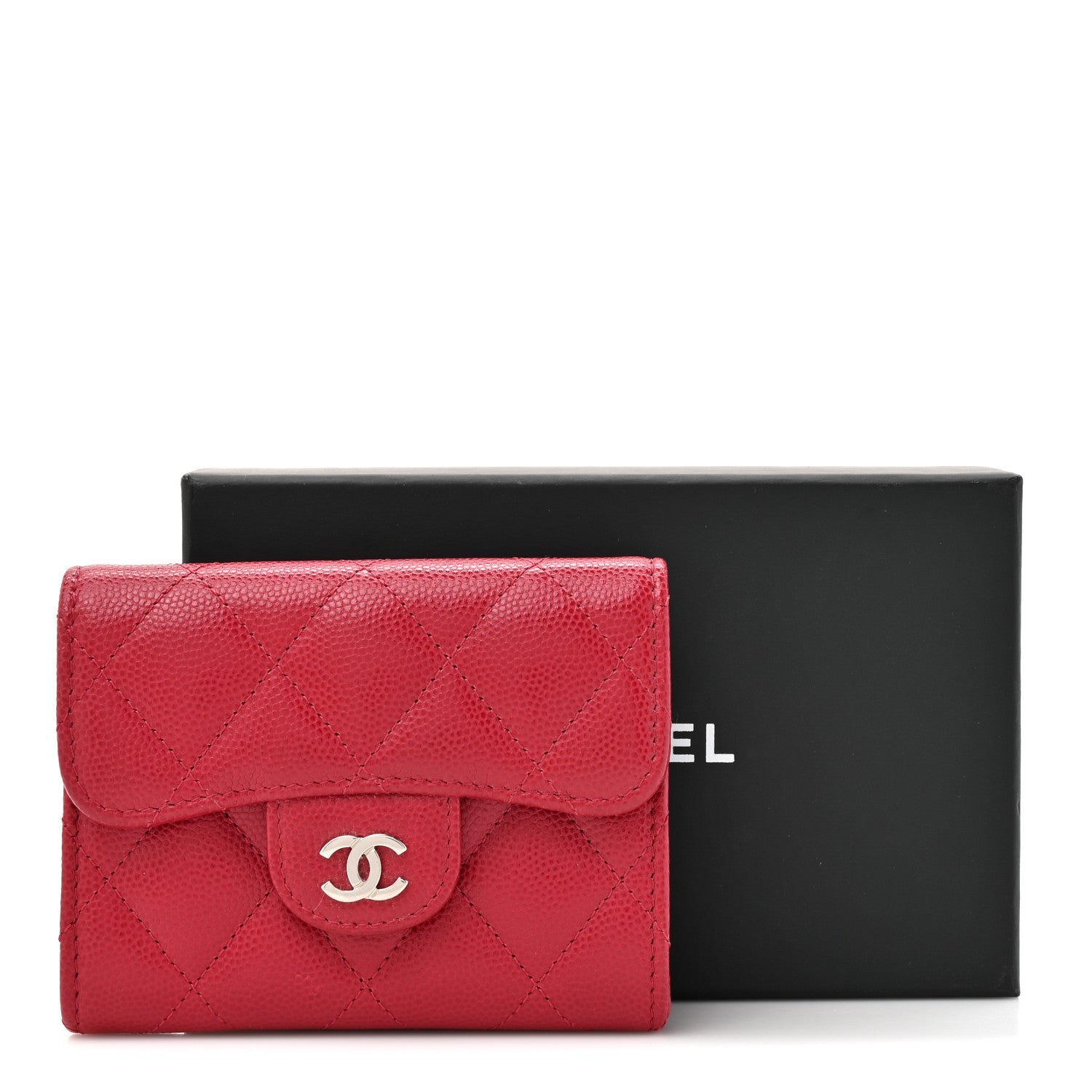 Caviar Quilted Flap Card Holder Wallet Red